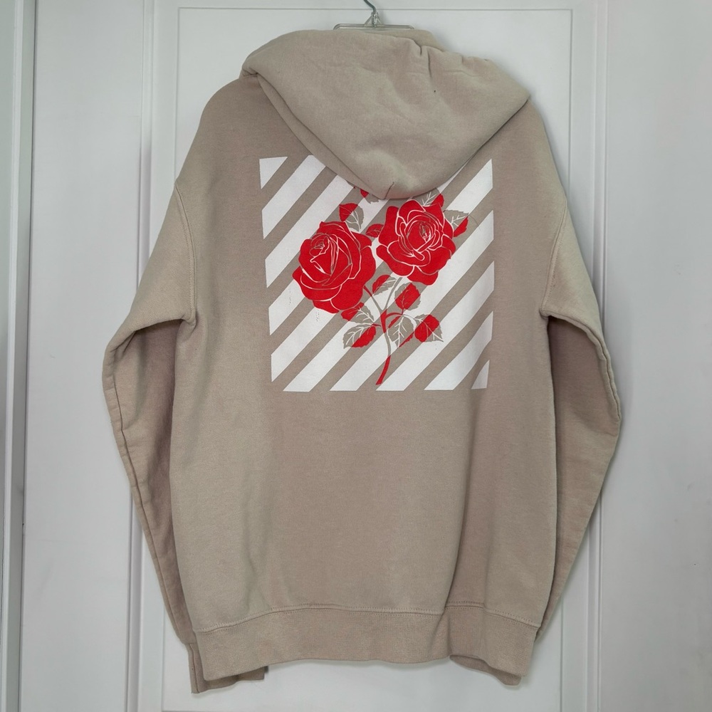Unisex Bowery Supply Co Beige Hoodie with Red Rose Design